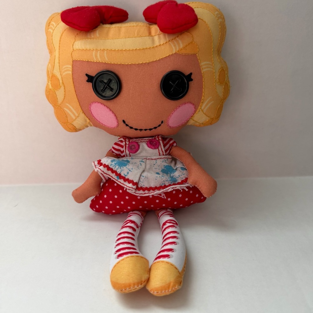 Plush Button-Eye Doll in Yellow & Red - Soft Fabric Play Doll